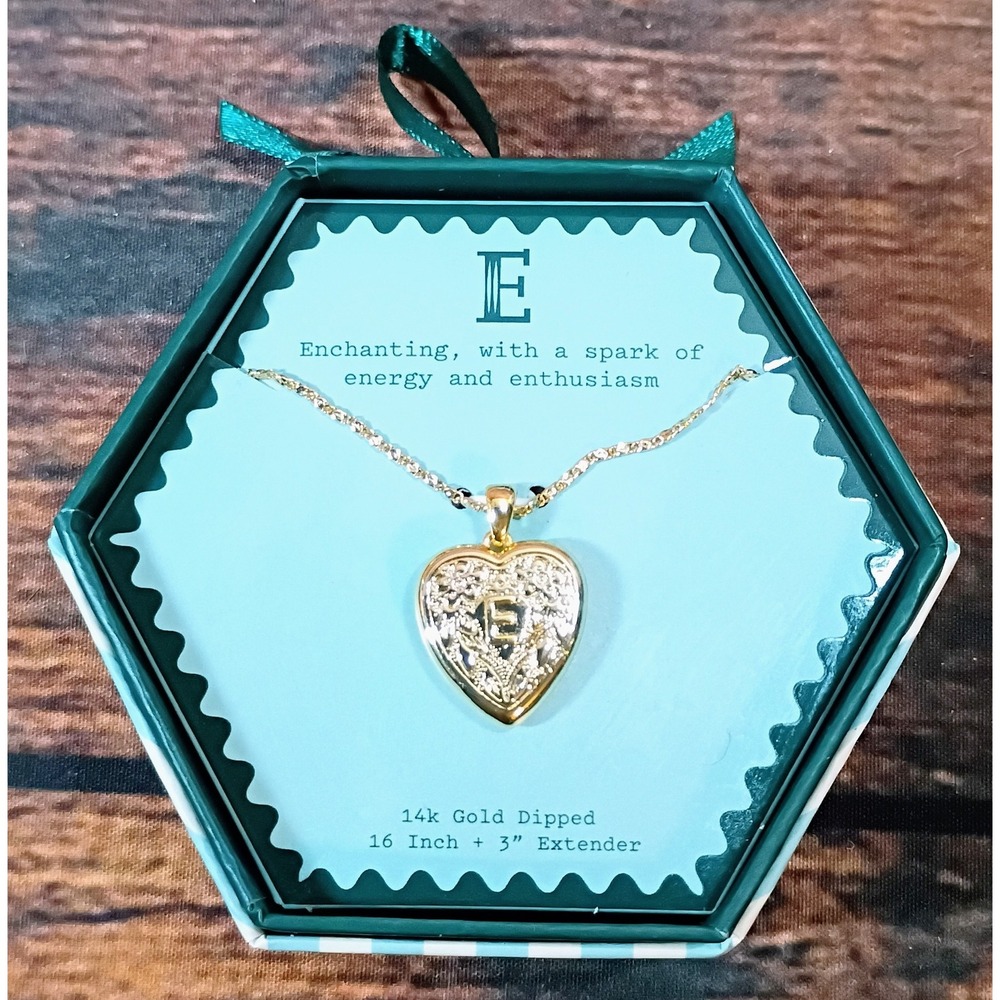 A New Day‎ 14k Gold Dipped Initial E Heart Pendant Necklace Gold Tone New Boxed